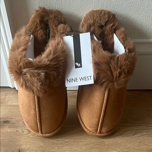 Nine West Tan Faux Fur Slippers